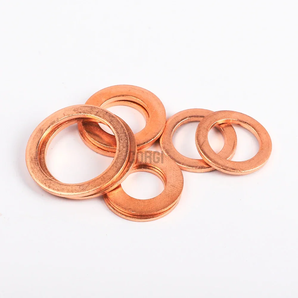 Barco Red Brass Copper Crush Sealing Washer, Plug de caixão de anel plano, Arruelas de vedação do óleo, M5 M6 M8 M10 M12 M14 M16 M18 M20 M22 M24