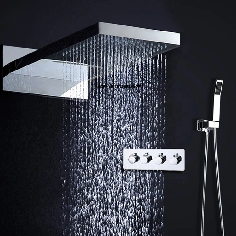 

Bathroom Shower Set 304 Stainless Steel Square Waterfall Rainfall Shower Head With Cold and Hot Big Flow Diverter Valve Set