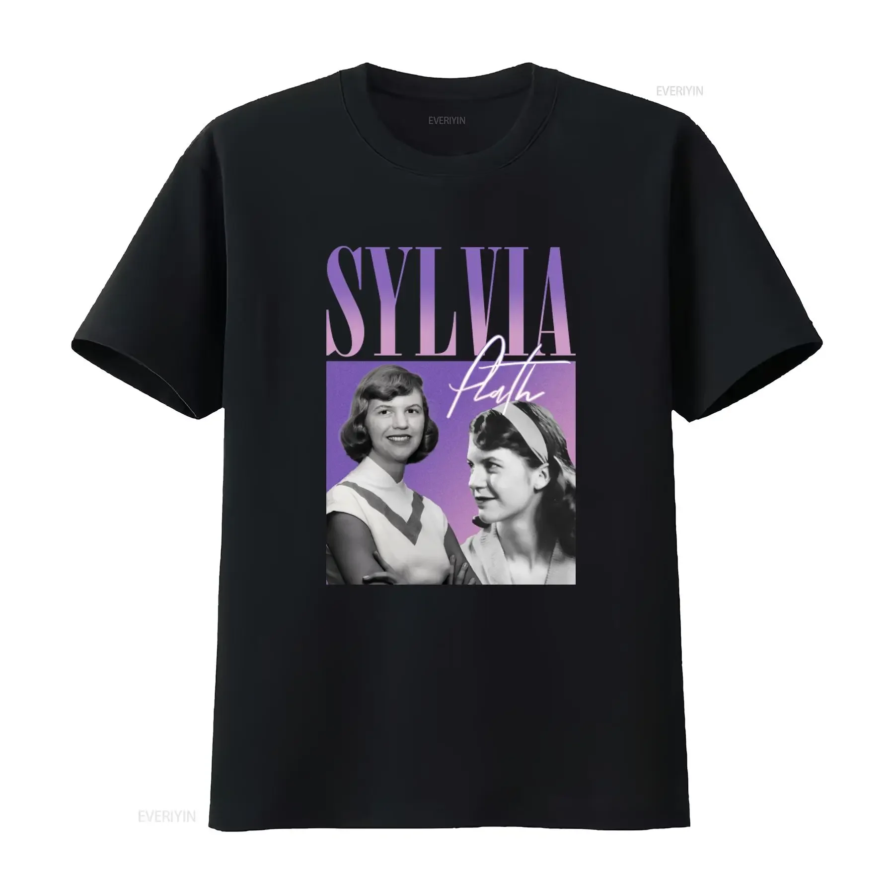 Sylvia Plath Y2K 90s Rap Inspired Hip Hop Female Writers Famous Females T Shirt vintage Washed fashion Versatile streetwear