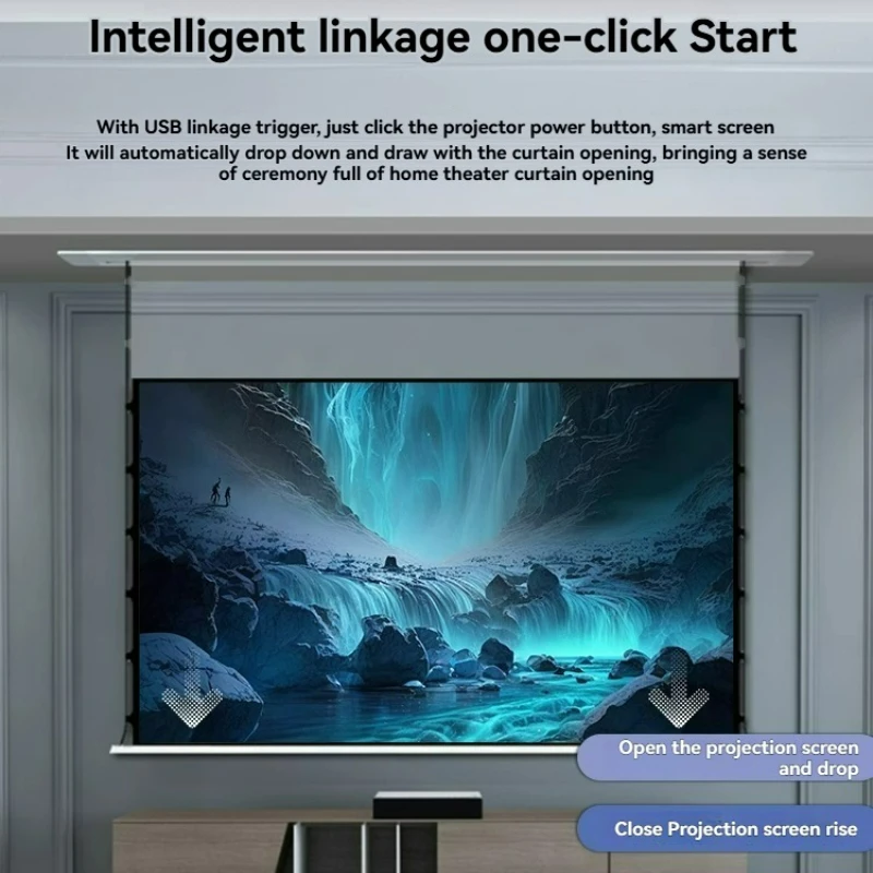72-84Inch Electric Ceiling Recessed Projection Screen 16:9 Motorized Projector Curtain for Long Throw Projector 8K HD