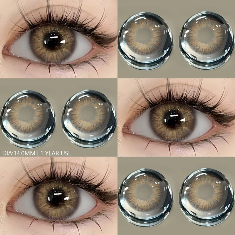 EYESHARE Myopie-Farbkontaktlinsen mit Sehstärke, braune Linsen mit Grad, graue Pupillenlinse, modisch, jährlich