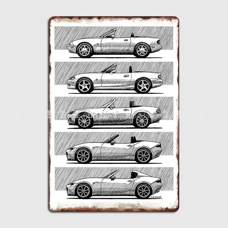 My Drawing Of The Japanese Roadster Car Of All Generations Poster Metal Plaque Garage Club Plaques Tin Sign Poster