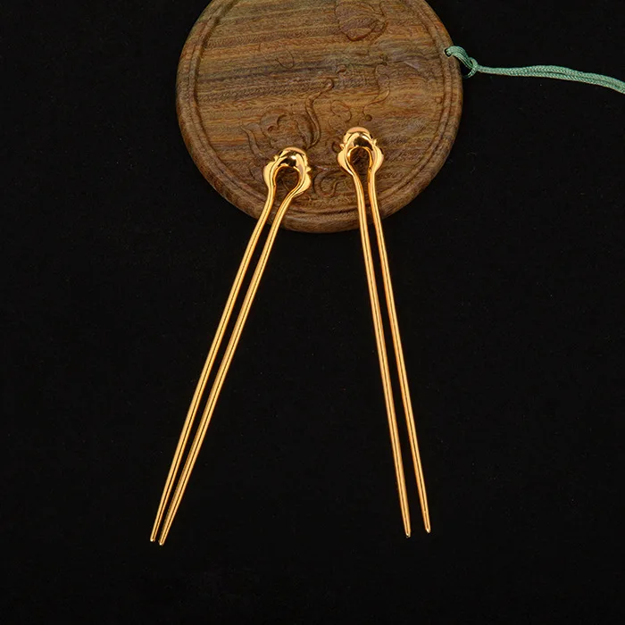 Hanfu Jewelry, Gold Plated Tang Dynasty Classical Hairpin, Step Swinging Double Ling, Grand Palace, Simple And Elegant