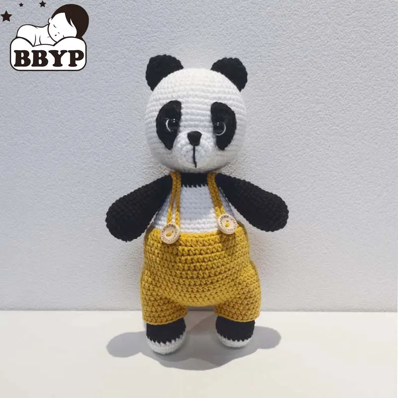 Baby gehaakte gevulde panda speelgoed zacht katoen gebreide pluche panda pop Mini kawaii knuffelpop voor pasgeboren vroeg educatief speelgoed