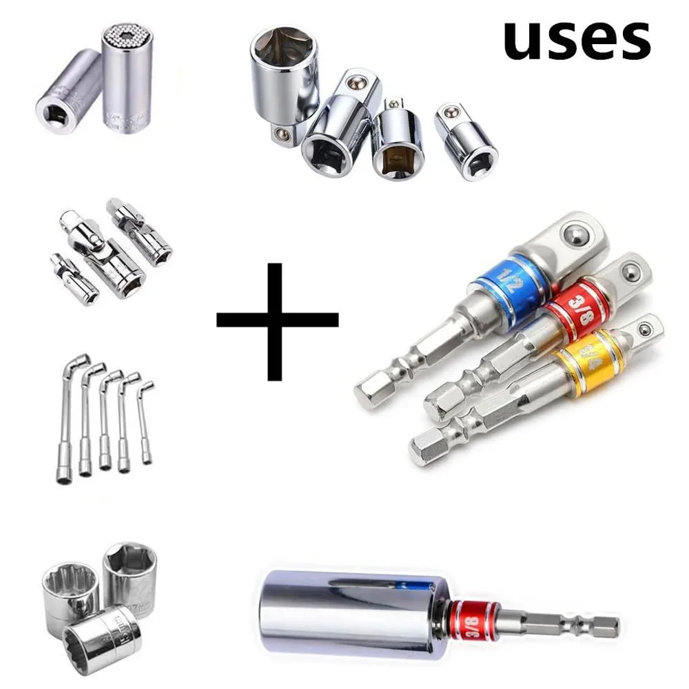 3 Pcs Drill Socket Adapter Impact Drill Extension Drill Bits Bar Socket Adapter 1/4 3/8 1/2 Size Driver Wrench Sleeve Extension