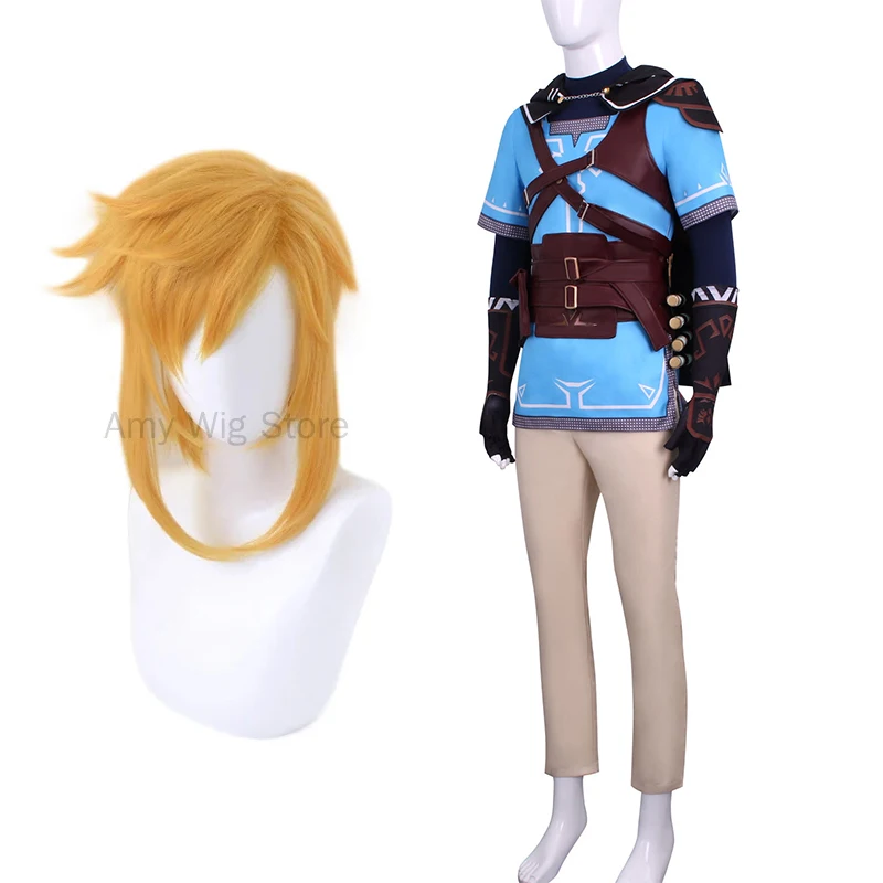 Anime Game Link Cosplay Costume Short Ponytail Wig Full Set Outfits Halloween Cosplays Link Heroes Costumes for Men