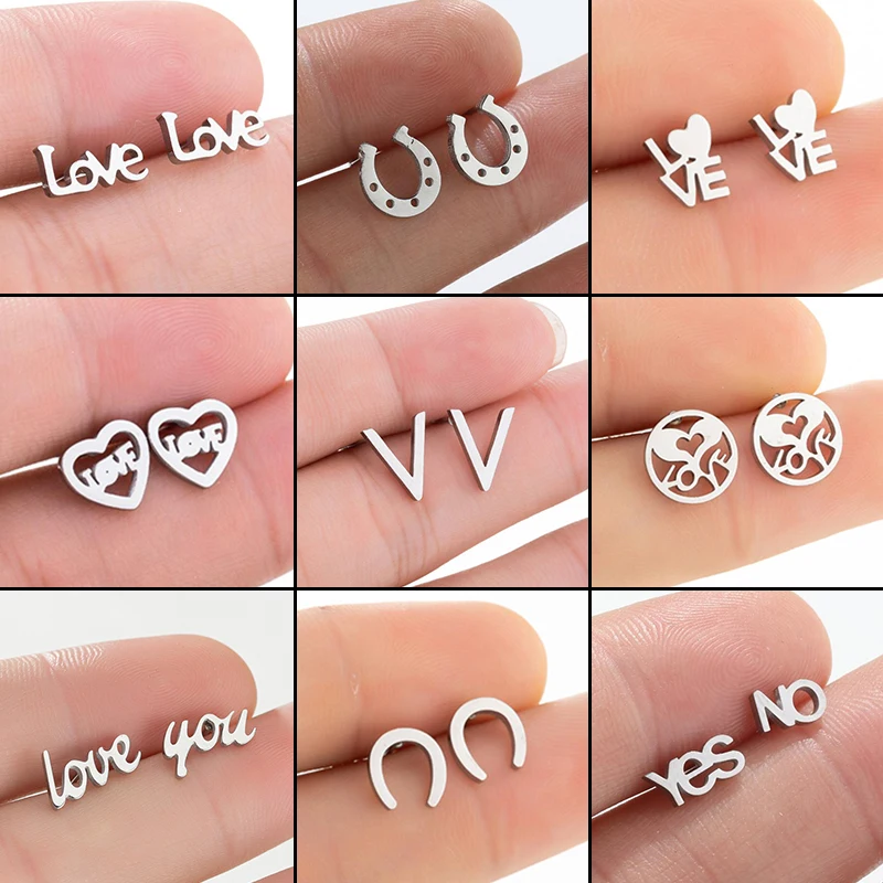 Mode Edelstahl Alphabet Ohrring für Frauen LIEBE Herz Ohr Schmuck Mädchen Einfache U-förmige Pferd Hufe Ohrringe Zubehör