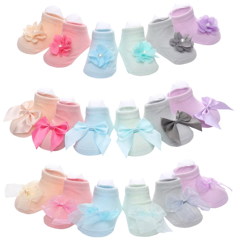 3 Pairs Baby Girl Socks Slipper Newborn Accessories Anti Slip Toddlers Gift Clothes Infant Bow Lace For Kids from 0 to 1 year