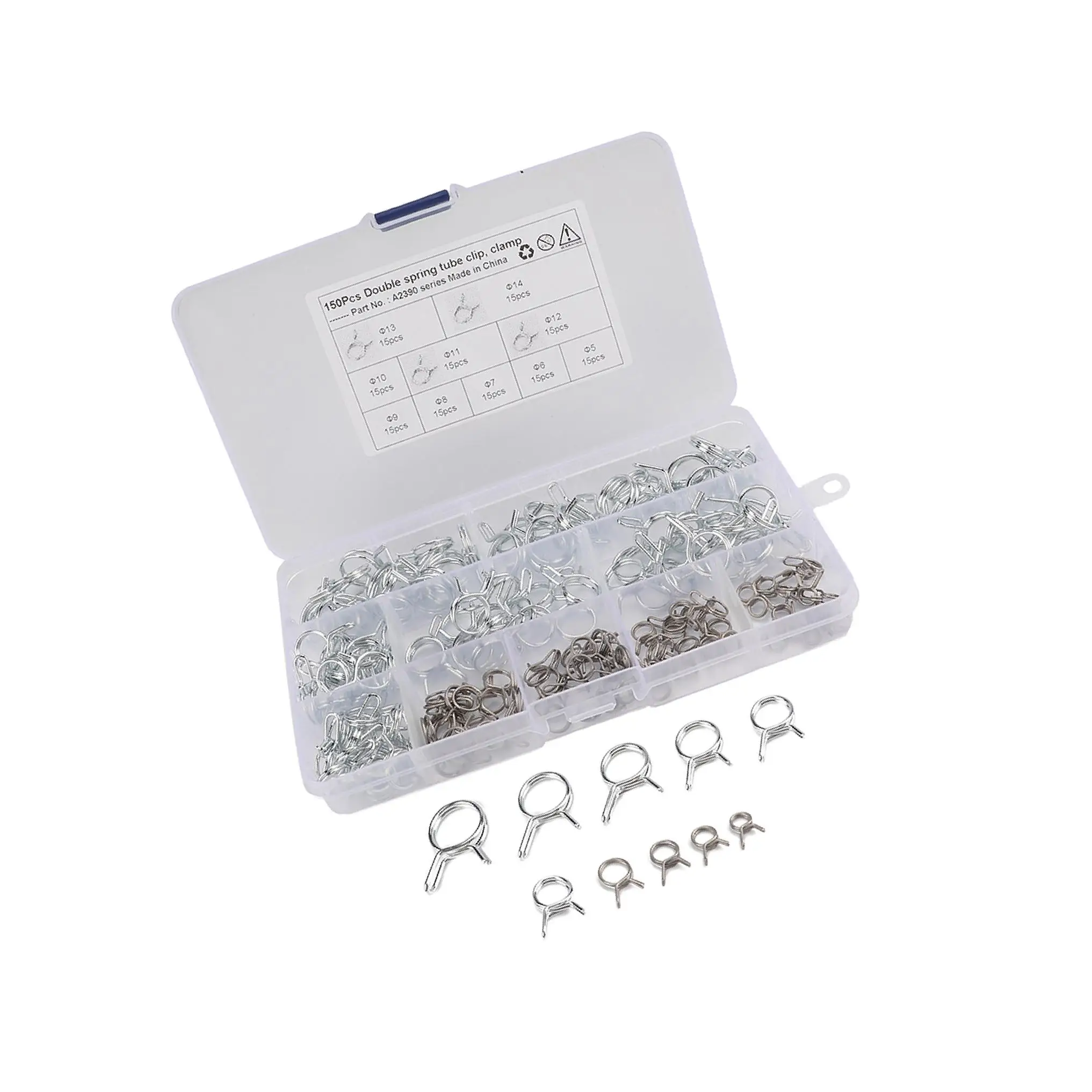 

Set of 150 5-14mm Fuel Line Hose Spring Clips Clamps Assortment Kit Durable