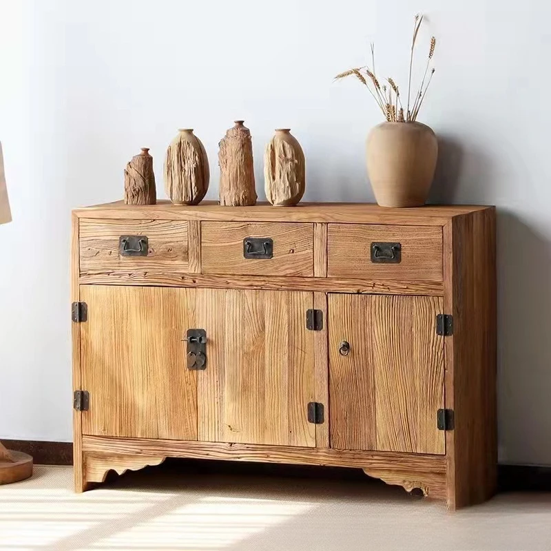 

Old elm dining side cabinet weathered retro old furniture storage solid wood Chinese style tea storage wine cabinet