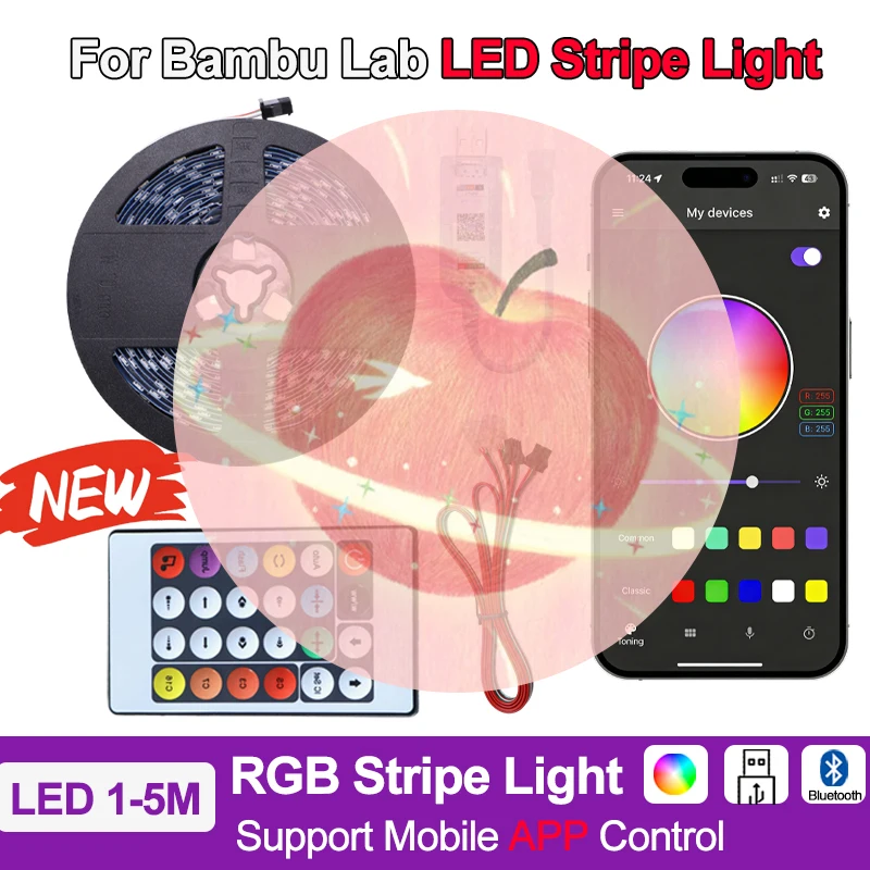 

For Bambu Lab RGB LED Strip Lights upgrade APP Control Diy 3D printing LED Strip Lights Lamp DIY 3D Printer Accessories