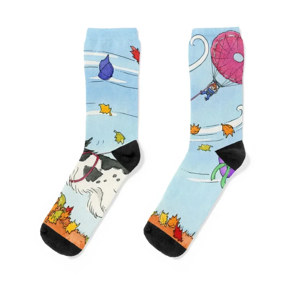 Autumn Leaf Landseer Puppy Socks Men's funny gift with print Socks Male Women's