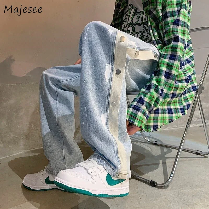 

Jeans Men Zip Up Straight All-match Teens Ulzzang Handsome Baggy Summer Thin Denim Trouser Ins High Street Hip Hop Stylish Cool