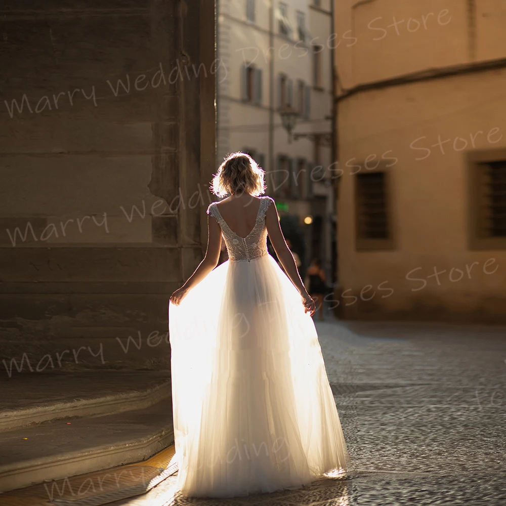 Boho Beautiful A Line abiti da sposa da donna Graceful Lace Appliques abiti da sposa Sexy Deep V Neck Backless Vestidos De Novia