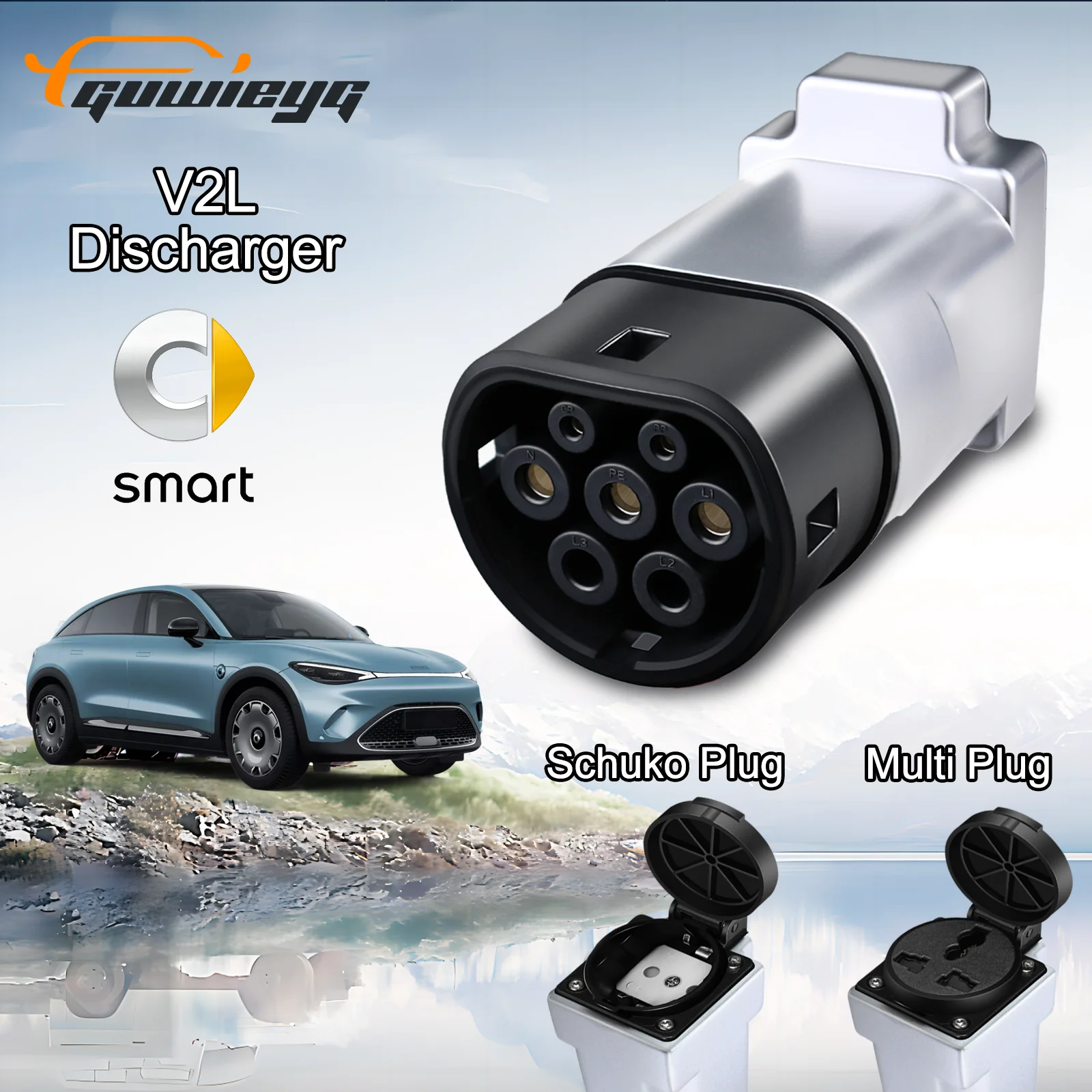 Fit for Smart EVs V2L Discharger Vehicle to Load for type2 Car Discharger Adapter Compatible with Smart 1/3 Car