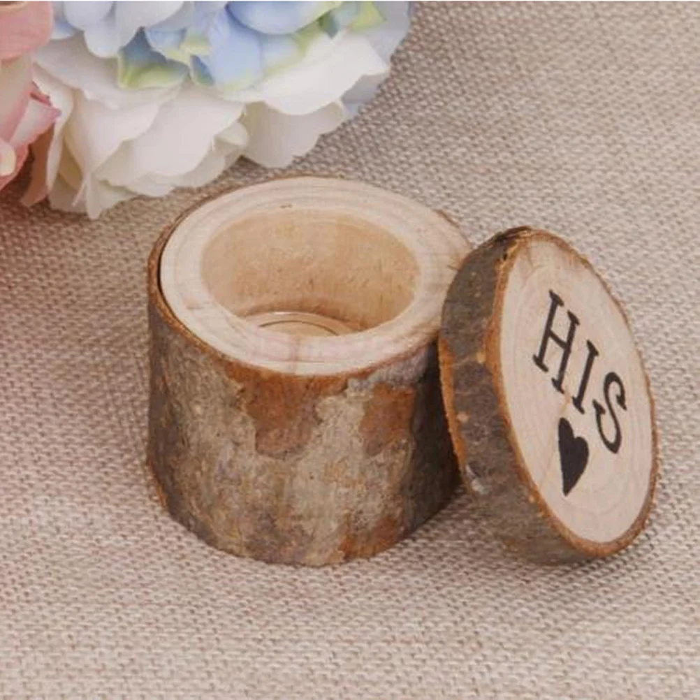

2Pcs Rustic Wedding Ring Box Wooden Hershis Printed Vintage Chic Ring Bearer Box for Wedding Ceremony Natural Color