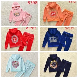 juicy Kids Velvet Tracksuit for Kids Fall/Winter Girl's Clothing Set Velour Sweatshirts and Pants Two Piece Children Suit