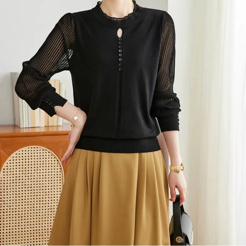 Women's Clothing Autumn Winter Solid Color Button Up Long Sleeve Screw Thread Sweater Knitted Elegant Trendy Minimalist Tops