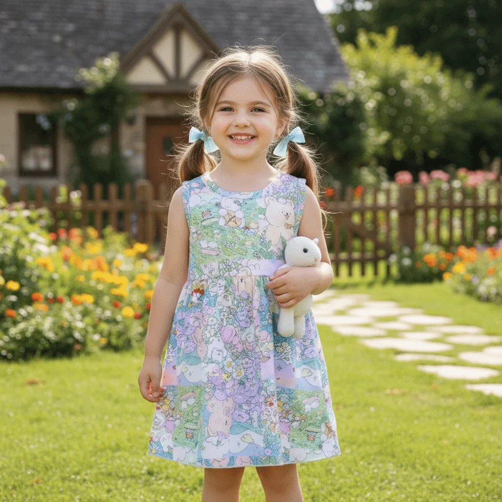 Trend Graffiti Printed Girls Summer Dresses Sweet Floral Cool Princess Dress Kids Vest Dresses Kids Clothing