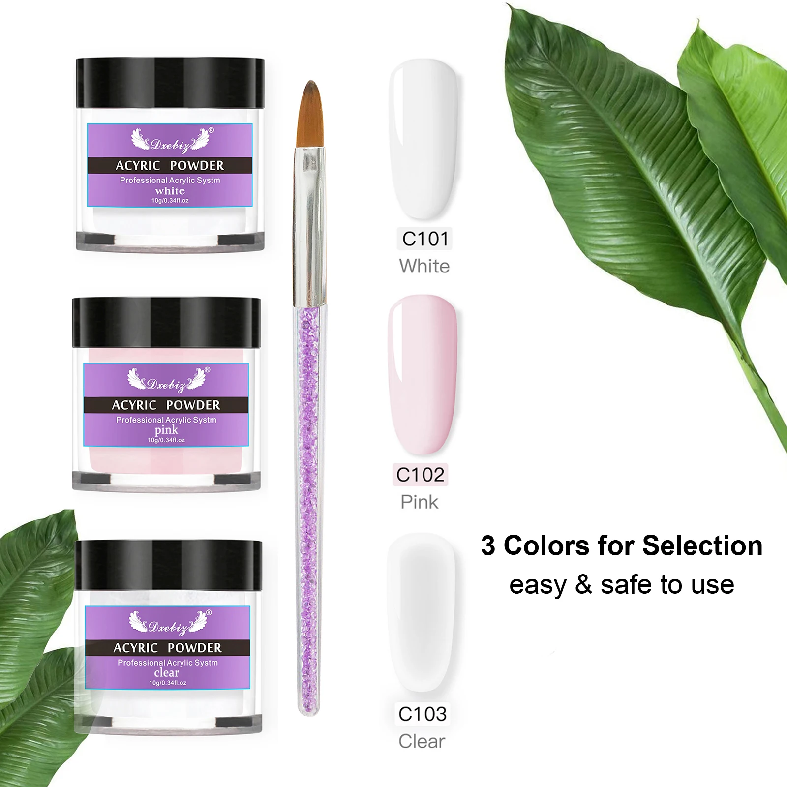 Nail Art Glitters Acryl Nagelpoeder Set 3-kleuren Nagelpoederset voor beginners Nail Art DIY Nail Beauty Tools