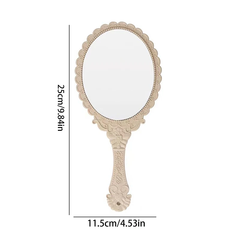 Espejo Vintage de plata de piezas para mujer, maquillaje redondo ovalado, espejo de mano, maquillaje de princesa, regalo de tocador de belleza