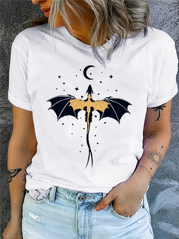 

Vintage Cotton Magic Elemental Dragon Print Women T-shirt 2024 Hot Sale Casual Holiday Female Shirt Voguish Comfort Girl Tee