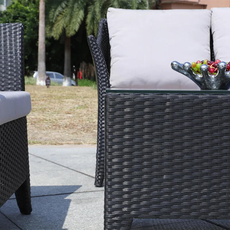 Wholesale Nordic outdoor sofa patio furniture balcony rattan chair sofa combination open air double PE rattan woven sofa