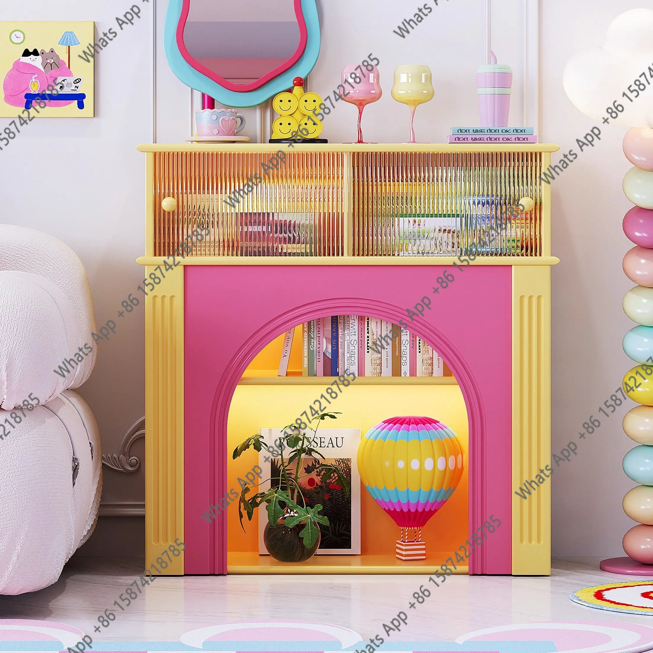 

French retro fireplace decorative cabinet living room home cream style color high-end porch dining side bookcase