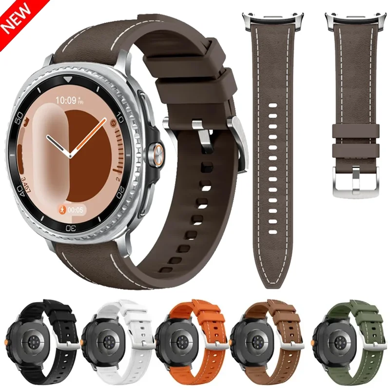 Original Silikon+Lederarmband für Samsung Galaxy Watch 8 Classic 46mm Weiches, bequemes Armband Galaxy Watch 8 40/44mm Correa