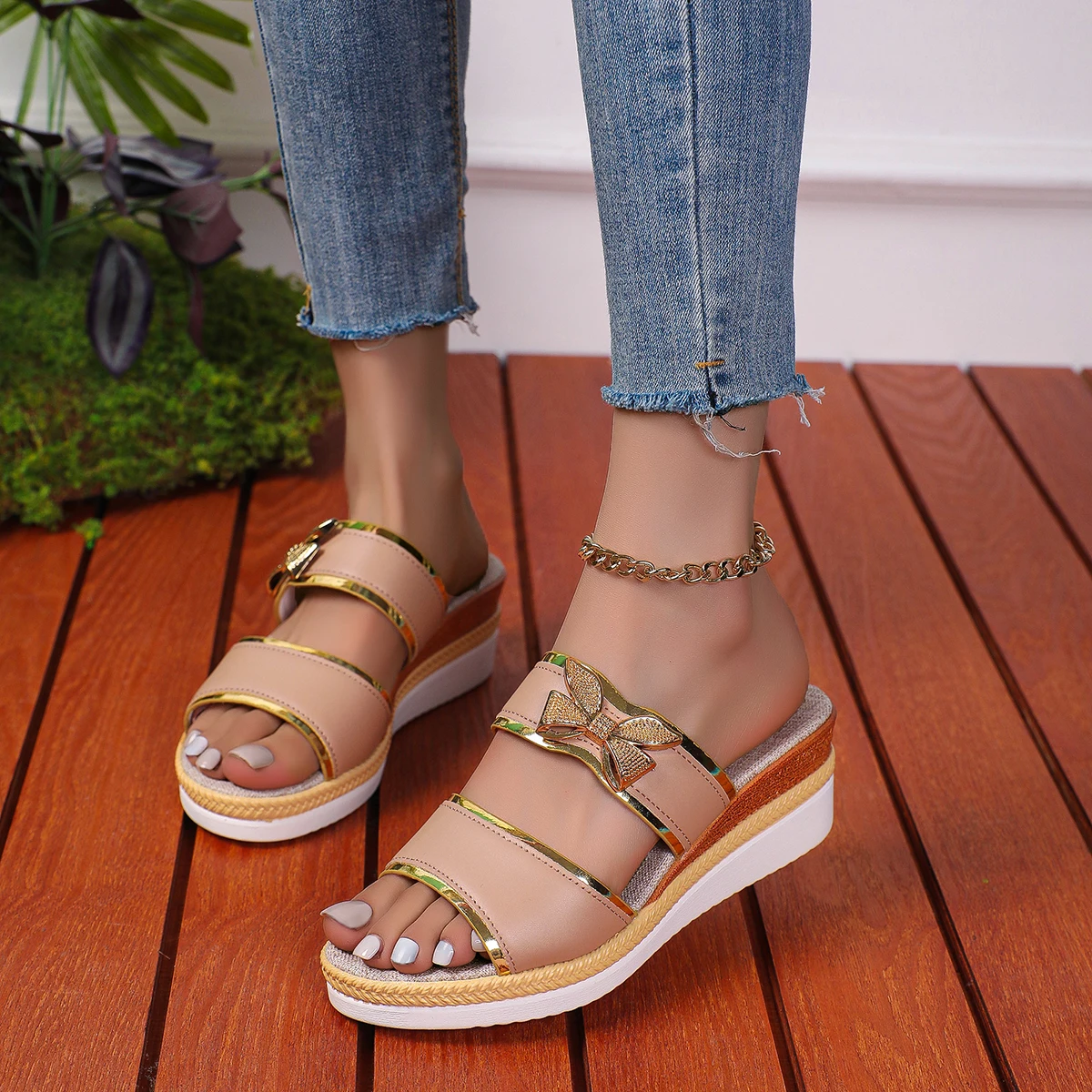 النساء أسافين الصنادل الفاخرة منصة النعال مثير المفتوحة تو أحذية النساء لامعة عالية الكعب النساء أحذية الشاطئ Sandalias De Mujer #3