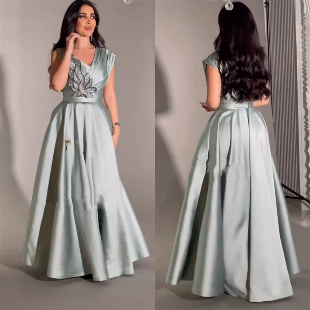 

Prom Dresses Elegant V-neck A-line Quinceanera Flowers Sequin Satin Occasion Evening Gown فساتين سهرة فخمه 2023 Robe De Bal