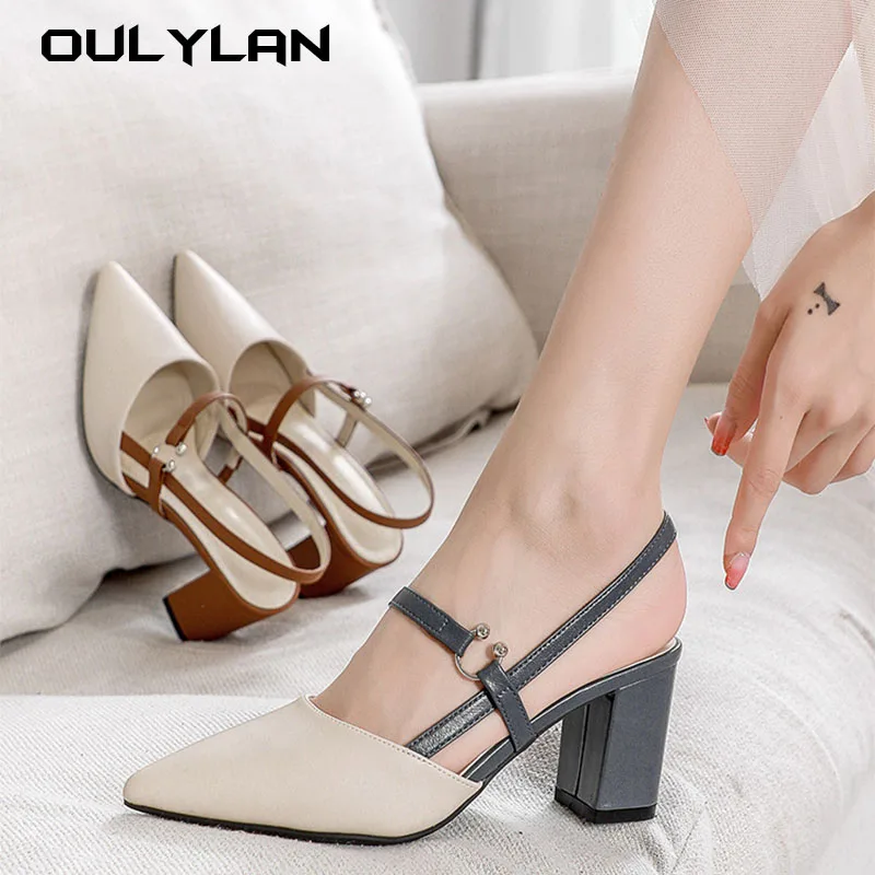 

2024 New Pointed Internet famous High Heels With T-shaped Buckle And Rear Hollow Thick Heel Fashionable Single Shoe