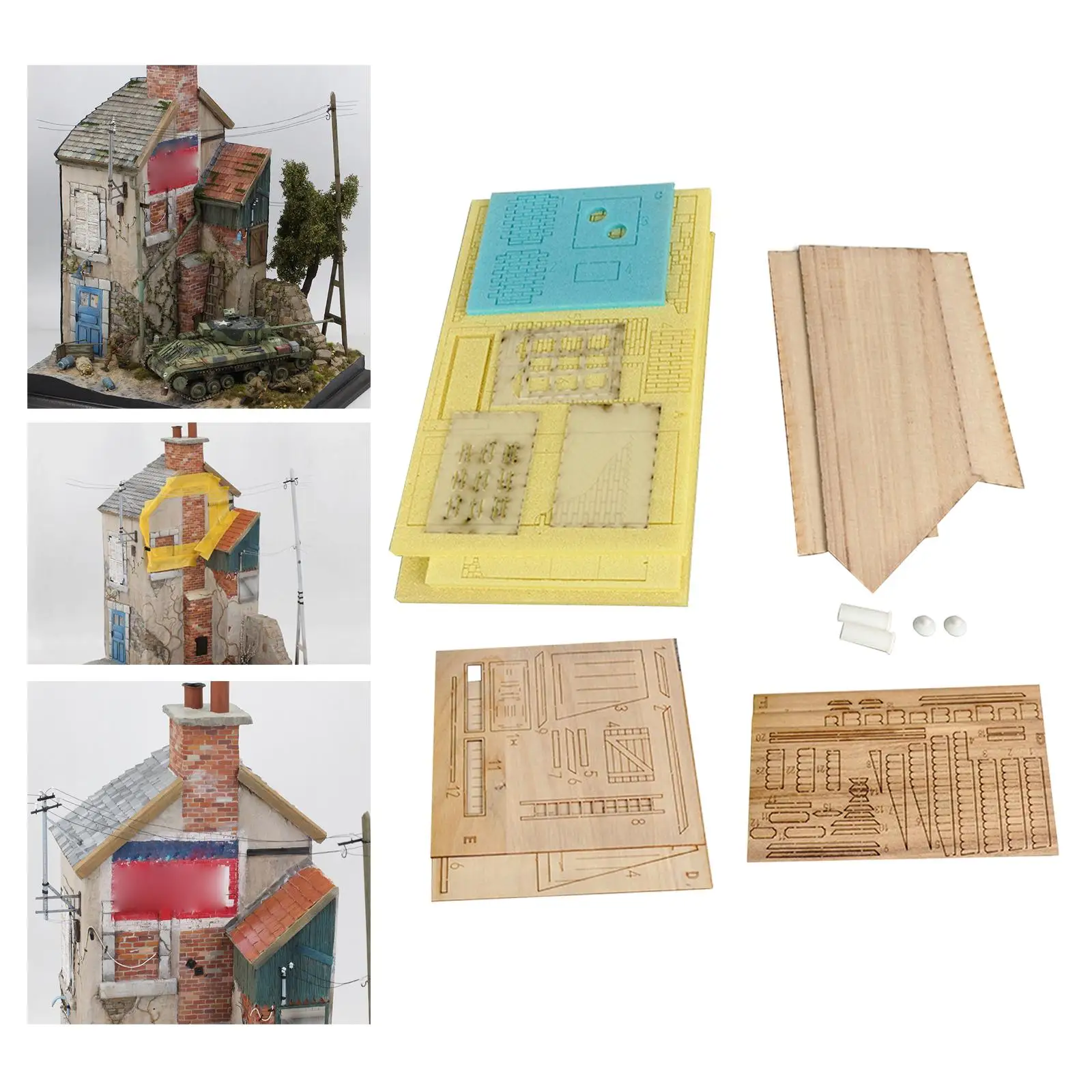 Houten Diorama's Bouwmodel Kits 1/35 Schaal Oorlogsscène Architectuur Landschap