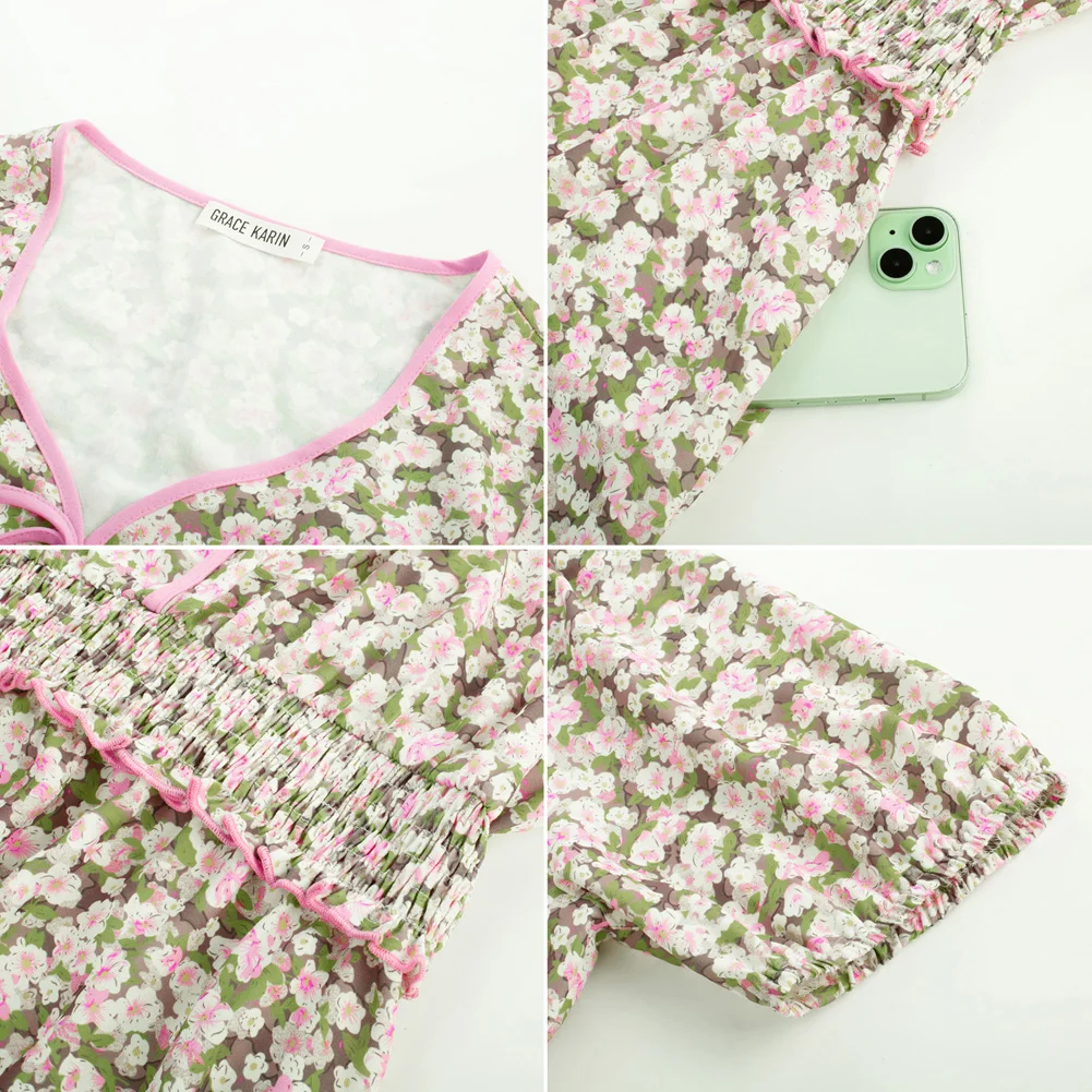 Gk feminino senhoras vestido de cintura elástica manga curta com decote em v em camadas a linha vestido de panturrilha média mangas curtas com abertura elástica