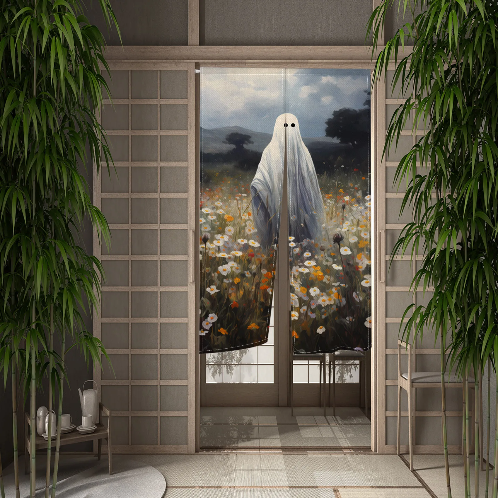 مخيف ستارة الباب نورين الرعب تحت عنوان هالوين ستارة الباب الهروب غرفة التقسيم لعبة المشهد ثلاثية الأبعاد الجمجمة المدخل نصف الستار