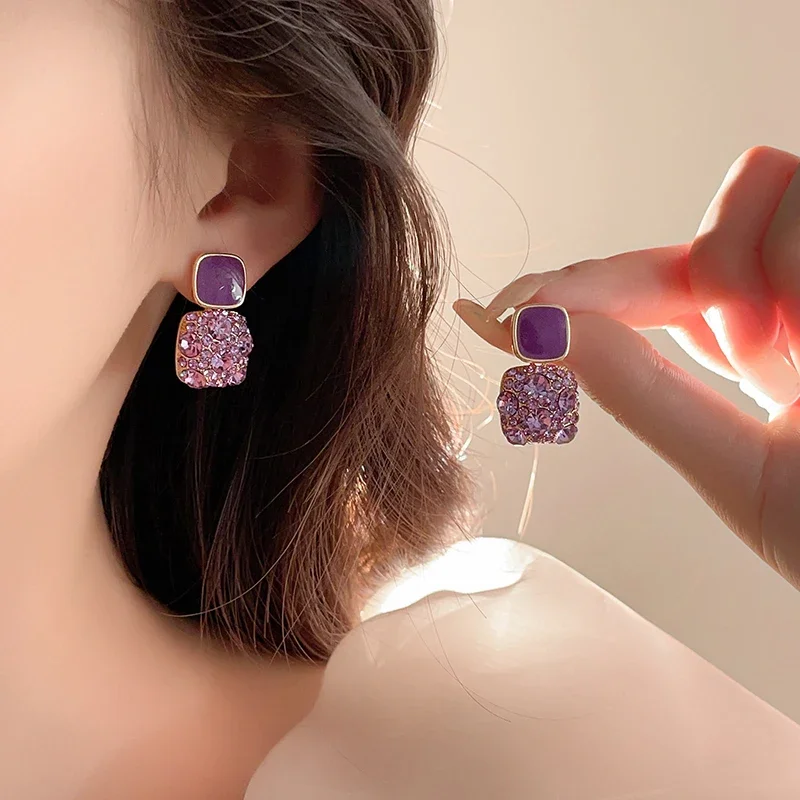 High-end purple zircon earrings women's light luxury niche earrings 2024 new popular unique temperament ear jewelry