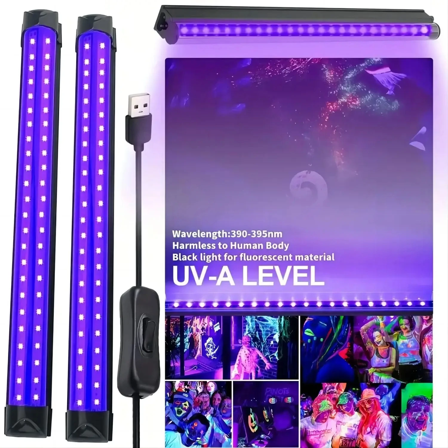 UV Black Light Bar for Room, Cabinet, Holiday Halloween Decorations, Body Paint, Poster, Fluorescent Tapestry, Glow Party