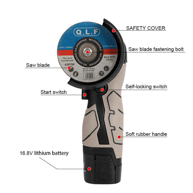 Mini meuleuse d\'angle électrique au lithium, polisseuse, petite machine de découpe, déterminer 16.8V