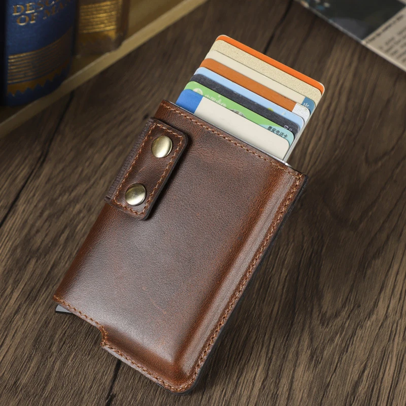 

Сумка для карт Airtag из натуральной кожи, кошелек в стиле ретро, анти-потерянная RFID-блокировка, сумка для кредитных карт с автоматическим извлением, алюминиевый держатель для карт