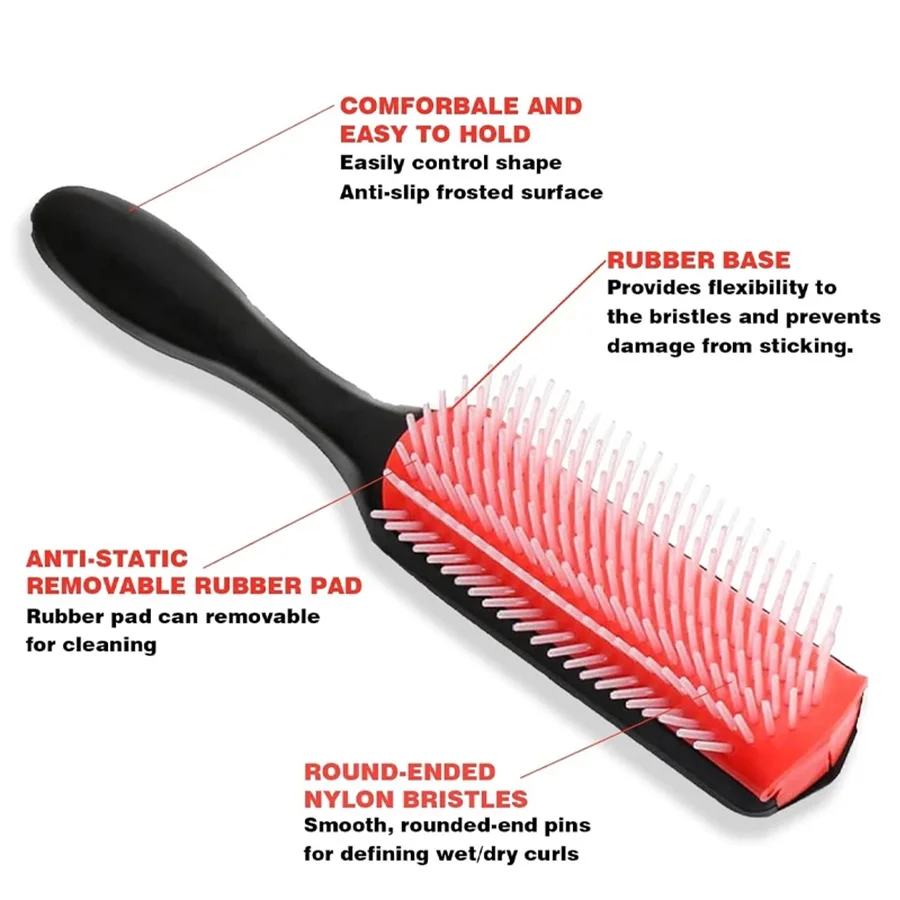 مجموعة فرش فك تشابك الشعر مكونة من 5 قطع، مجعدة، رطبة/جافة، شعر أسود، مجموعة فرشاة فك تشابك الشعر المرنة لتصفيف الشعر والقطع، سهلة التنظيف يوميًا