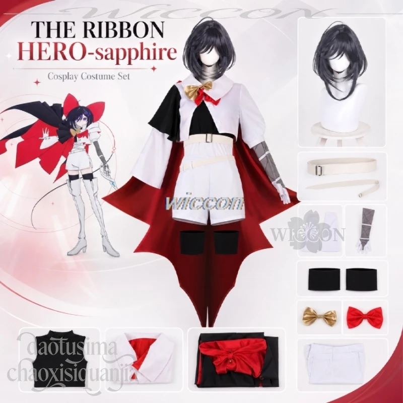 

Sapphire Costume Y2K Handsome Knight Suit White Shorts Red Bow Wigs Halloween Christmas Party Cos Anime THE RIBBON HERO Cosplay