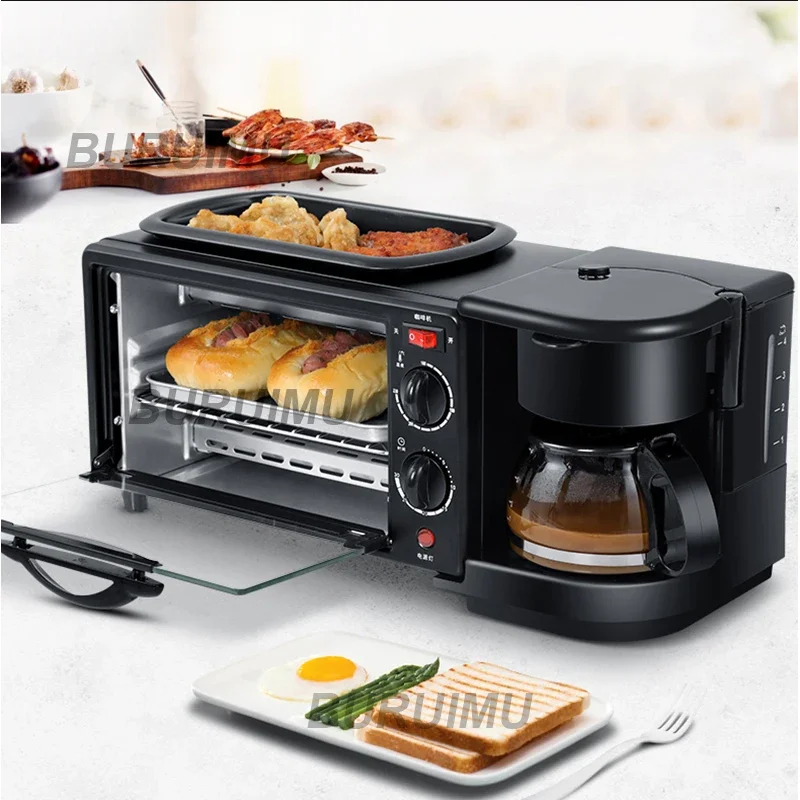 3 In 1 Electric Breakfast Machine 220V Toaster Oven Home Coffee Maker Pizza Egg Tart Oven Frying Pan Bread Maker