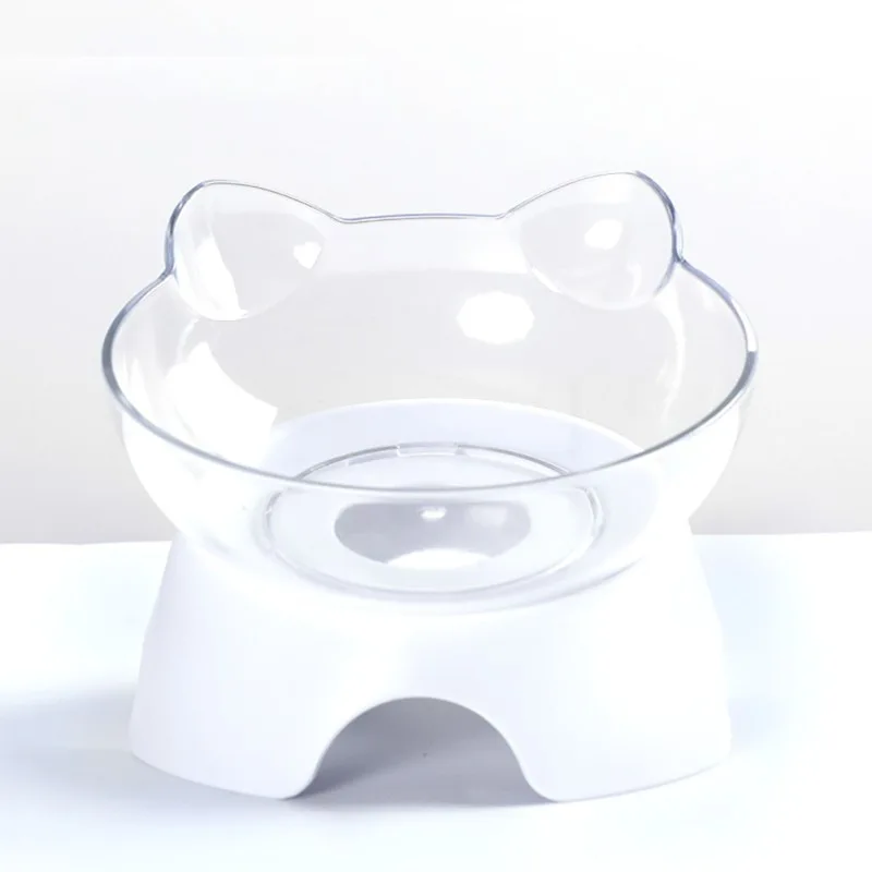 Pet Cat Bowl With Stand Non-Slip Water Food Feeder Transparent Inclined Cat Ear Shape Round Puppy Accessories 2022 New