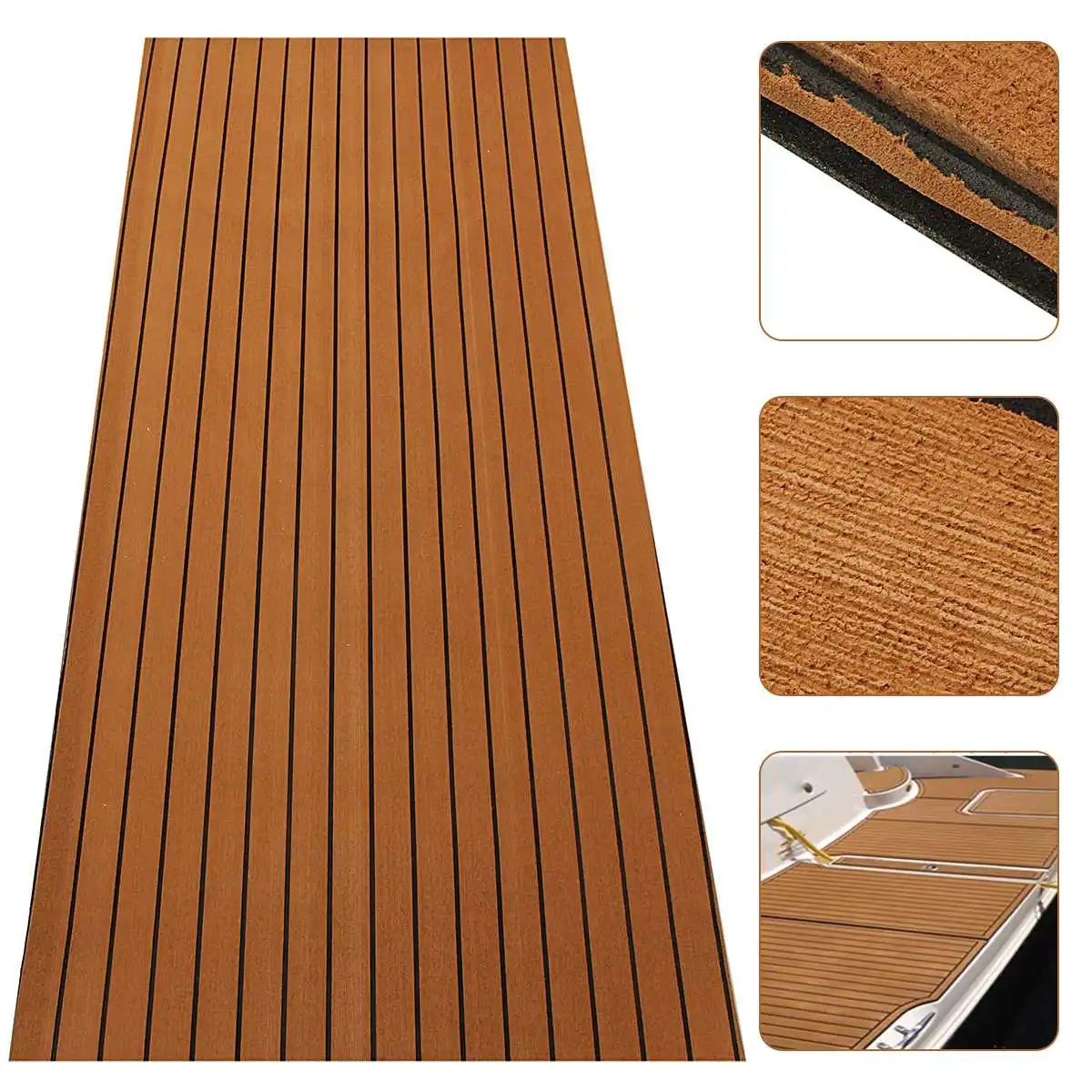2400x900x5mm EVA Foam Teak Decking Sheet Boat Yacht Floor Mat Samoprzylepna podłoga morska Faux Carpet Sticker Non-