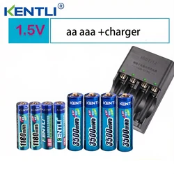 KENTLI 8pcs 1.5v aa aaa batteries Rechargeable Li-ion Li-polymer Lithium battery + 4 slots AA AAA lithium li-ion Smart Charger