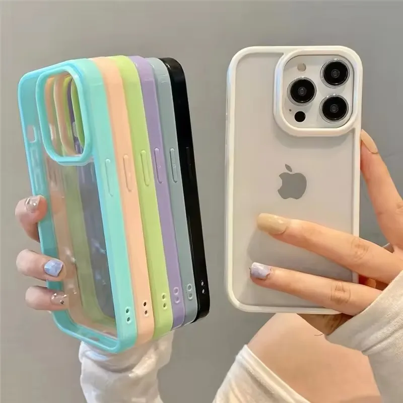 Transparent Candy Color Bumper Phone Case For iPhone 15 14 13 Mini 12 11 Pro Max XR XS X 7 8 Plus SE3 Soft Shockproof Back Cover