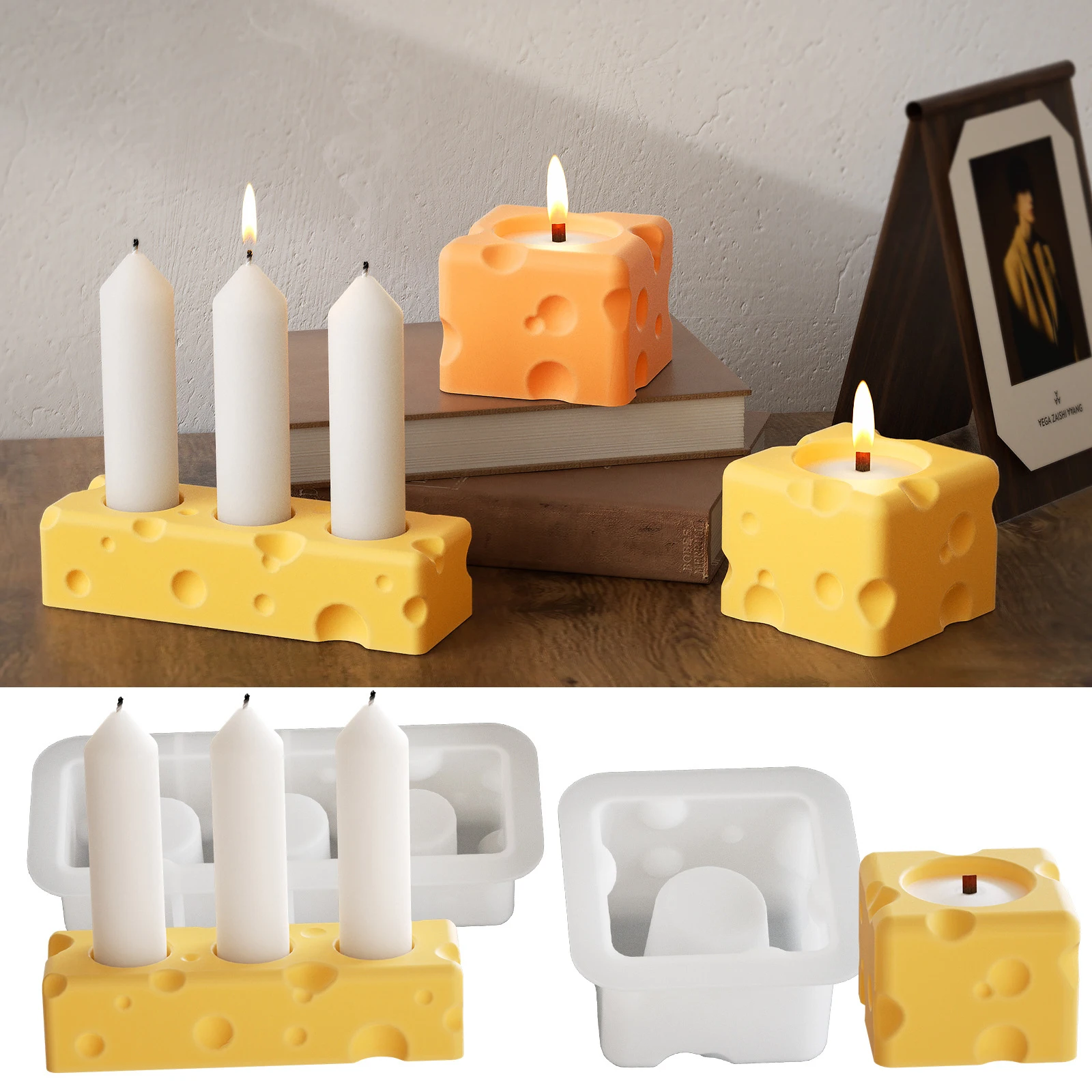 Candelabro de queso rectangular con 1/3 agujeros, molde de cemento y hormigón, Base de vela de yeso para aromaterapia, Molde de resina epoxi para decoración del hogar