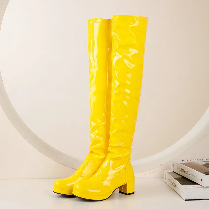 Women's Long Boots 2025 Autumn/Winter High Barrel Women's Boots Lacquer Leather High Heels Long Barrel Boots
