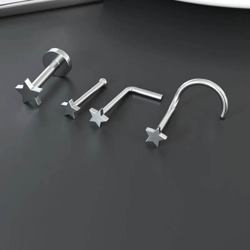 5 pièces couleur argent mode acier chirurgical CZ nez goujons Septum Piercing coeur étoile nez anneau narine goujons corps bijoux pour les femmes