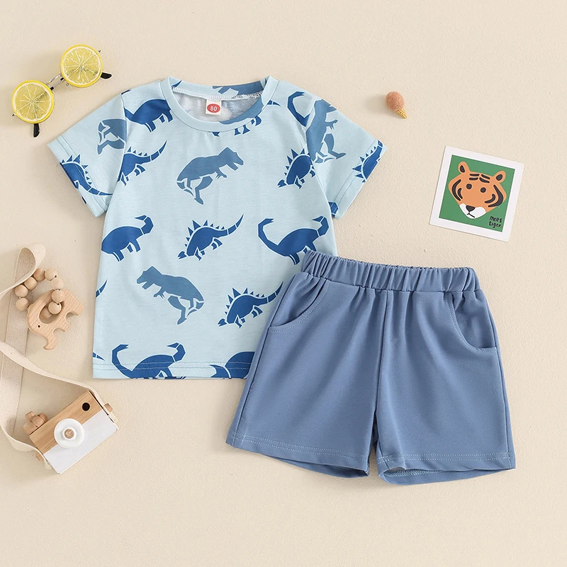 

Toddler Clothes Baby Clothing Boys Summer 2Pcs Outfits Dinosaur Print Short Sleeve T-Shirts Tops Elastic Waist Shorts Set